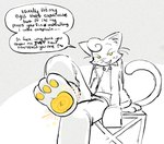 anthro barefoot crate dialogue feet first_person_view flirting foot_fetish foot_focus glowing hindpaw hypnosis hypnotizing_viewer inviting inviting_viewer looking_at_viewer male mind_control paws raised_paw simple_background sitting solo speech_bubble talking_to_viewer text yellow_eyes kint citrine_(hypnocatto) domestic_cat felid feline felis mammal english_text