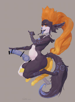 alternate_species animal_genitalia animal_penis anthro balls breasts brown_background canine_genitalia canine_penis digitigrade fellatio_gesture fur furrification genitals gesture grey_body grey_fur gynomorph gynomorph_anthro hand_on_penis intersex intersex_anthro knot nipples penis shortstack shortstack_gynomorph shortstack_intersex simple_background small_breasts solo suggestive suggestive_gesture thick_thighs tongue tongue_out white_body white_fur santafire nintendo the_legend_of_zelda twilight_princess midna wolf_midna canid canine canis mammal wolf 2023 hi_res