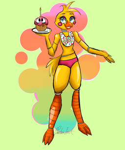 3_toes 4_fingers anthro beak blue_eyes cat22keke clothing cupcake eyebrows eyelashes eyeshadow feathers feet female fingers flat_chested food machine makeup orange_body panties pink_cheeks standing tail tail_feathers toes underwear yellow_body yellow_feathers five_nights_at_freddy's five_nights_at_freddy's_2 scottgames cupcake_(fnaf) toy_chica_(fnaf) animatronic avian bird chicken galliform phasianid robot 2015 5:6 absurd_res hi_res signature