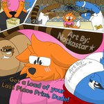 anthro gaming group humiliation male male/male mooning playing_video_game taunting trio conditional_dnp notkastar cartoon_network regular_show mordecai_(regular_show) rigby_(regular_show) canid canine fox mammal 1:1 comic