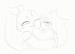 :3 anthro anthro_on_anthro black_nose cheek_markings cheek_tuft duo earband eyelashes eyes_closed facial_markings facial_tuft female female_anthro floppy_ears head_markings head_tuft heart_symbol kissing_cheek long_ears looking_at_another lop_ears male male/female male_anthro markings one_eye_closed simple_background small_wings smile star_(marking) tuft whiskers white_background wings kekitopu fluff_(kekitopu) latte_(kekitopu) lagomorph leporid mammal rabbit 2024 monochrome