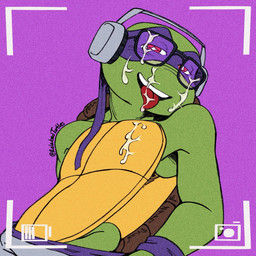 anthro bodily_fluids camera_view cum cum_on_tongue electronics eyewear genital_fluids genitals glasses half-closed_eyes headphones looking_at_viewer male mask narrowed_eyes recording saliva saliva_on_face saliva_string shell simple_background smile solo teeth tongue tongue_out wearing_glasses relatedturtles teenage_mutant_ninja_turtles donatello_(tmnt) reptile scalie turtle 1:1 digital_media_(artwork) hi_res