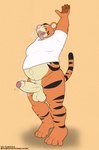 anthro balls belly bottomless clothed clothing cudacore disney erection feet felid genitals hi_res himbo humanoid_genitalia humanoid_penis male mammal mature_male navel open_mouth outie_navel pantherine paws penis shirt slightly_chubby stretching tail tiger tigger toes topwear winnie_the_pooh_(franchise) yawn
