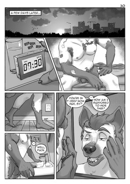 alarm_clock balls barely_visible_balls barely_visible_genitalia barely_visible_penis claws clock comic_panel dialogue fur genitals growth implied_permanent looking_at_reflection male mid_transformation mirror narration nipples pawpads penis slow_transformation snout snout_growth solo species_transformation speech_bubble text transformation verbal_reaction_to_tf waking_up alphasabre silas_(alphasabre) canid canine canis human humanoid mammal wolf comic english_text greyscale hi_res monochrome