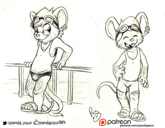 anthro bottomwear clothed clothing ear_piercing ear_ring eyewear eyewear_on_head facial_markings footwear glasses goggles goggles_on_head hand_on_hip head_markings logo male male_anthro markings mouth_closed open_mouth open_smile outside piercing rectangular_glasses ring_piercing sandals shoes shorts smile solo speedo standing swimwear text topwear young young_anthro young_male pandapaco chopper_atbong mammal mouse murid murine rodent artist_logo monochrome multiple_images signature url