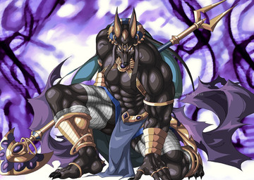 5_fingers abs anthro biceps biped black_body black_claws black_fur black_nose claws deltoids fingers fur humanoid_hands leg_wraps male muscular muscular_anthro muscular_male muscular_thighs pecs trapezius wraps guzu_kuo puzzle_and_dragons anubis_(puzzle_and_dragons) anubian_jackal canid canine canis jackal mammal 2021 colored signature