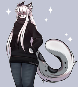 anthro bottomwear clothing denim denim_bottomwear denim_clothing female jeans pants scarf solo tail jiporav sasha_kovalevskaya felid feline mammal pantherine snow_leopard absurd_res hi_res
