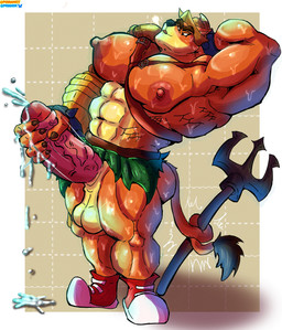 abs anthro armor balls belt big_nipples big_penis bodily_fluids bottomwear bracelet claws clothing cum cumshot ejaculation eyebrows footwear foreskin fur genital_fluids genitals hand_behind_head headgear helmet humanoid_genitalia humanoid_penis jewelry loincloth male masturbation muscular muscular_anthro muscular_male nipples orange_body orange_fur pecs penis pitchfork shoes smile solo spiked_bracelet spikes standing tail tail_tuft tan_body tan_fur thick_eyebrows tools tuft weapon santiagomt activision crash_bandicoot_(series) tiny_tiger dasyuromorph mammal marsupial recently_extinct_species thylacine 2025 absurd_res hi_res