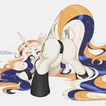 ass_up blonde_hair blue_hair blue_tail butt cutie_mark female feral hair horn long_hair long_tail looking_at_viewer looking_back multicolored_hair multicolored_tail one_eye_closed presenting presenting_hindquarters rear_view simple_background solo tail tongue tongue_out unicorn_horn white_background white_body white_hair white_horn white_tail yellow_tail sushimeko hasbro my_little_pony fan_character solarah