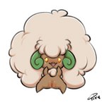 big_hair blush bodily_fluids brown_body brown_skin chibifur colored_sketch female feral fluffy fluffy_hair fur fur_collar generation_5_pokemon genital_fluids genitals green_horn hair hi_res horn hotpixa looking_at_viewer lying neck_tuft nintendo nude on_back open_mouth orange_eyes pokemon pokemon_(species) pussy short_stack signature simple_background sketch smile solo spread_legs spreading tuft vaginal_fluids whimsicott