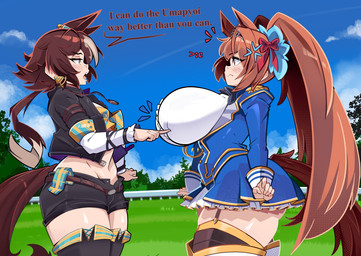 angry big_breasts bragging breast_poke breast_size_difference breasts clothed clothed_female clothed_humanoid clothing cloud cross-popping_vein crown duo female female_humanoid fully_clothed fully_clothed_female fully_clothed_humanoid hand_on_breast headgear huge_breasts light_body light_skin midriff outside plant sky tail talking_to_another text thick_thighs tiara touching_breast tree kemonokiller cygames uma_musume_pretty_derby daiwa_scarlet_(pretty_derby) vodka_(pretty_derby) animal_humanoid equid equid_humanoid equine equine_humanoid horse_humanoid humanoid mammal mammal_humanoid colored digital_media_(artwork) english_text hi_res shaded