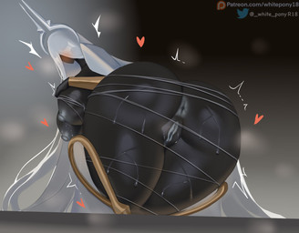 anus areola bent_over black_body blush bodily_fluids breasts butt female genitals glistening glistening_body hair heart_symbol long_hair motion_lines nipples patreon_logo simple_background sweat sweaty_butt text twitter_logo vulva wide_hips 18_(artist) hollow_knight:_silksong hollow_knight_(franchise) patreon team_cherry twitter grand_mother_silk humanoid 2025 english_text hi_res url
