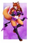 anthro black_clothing black_legwear black_topwear blue_eyes closed_smile clothed clothing eyelashes female fur hair legwear looking_at_viewer mouth_closed orange_body orange_fur orange_hair smile solo topwear white_body white_fur tiggybloom canid canine fox mammal 2019 dated full-length_portrait hi_res portrait signature