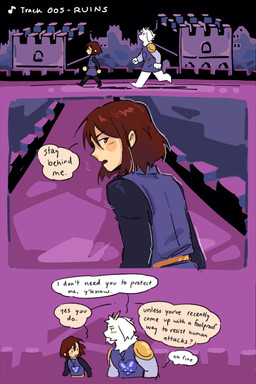 2_horns aged_up ambiguous_gender ambiguous_human anthro blush blush_lines blush_stickers brown_eyes brown_hair clothed clothed_ambiguous clothed_anthro clothed_human clothed_male clothing detailed_background dialogue duo eye_contact floppy_ears fur hair horn jewelry looking_at_another looking_at_viewer looking_back looking_back_at_viewer male male_anthro necklace short_hair snout speech_bubble talking_to_another tan_body tan_horn tan_skin text walking white_body white_fur blueskittlesart undertale undertale_(series) asriel_dreemurr chara_(undertale) boss_monster_(undertale) bovid caprine goat human mammal 2026 2:3 absurd_res comic digital_drawing_(artwork) digital_media_(artwork) english_text hi_res adopted_(lore) adoptive_brother_(lore) adoptive_sibling_(lore)