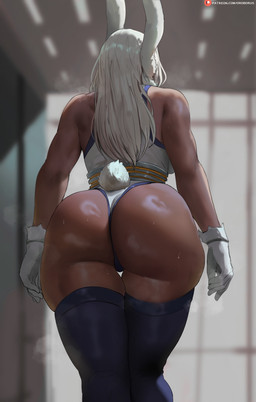 big_butt bodily_fluids breasts butt clothed clothing dark_body dark_skin female hair huge_butt legwear leotard long_hair solo sweat sweatdrop sweaty_butt white_hair oroborus my_hero_academia rumi_usagiyama animal_humanoid humanoid lagomorph lagomorph_humanoid leporid_humanoid mammal mammal_humanoid rabbit_humanoid hi_res