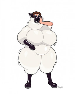 anthro big_breasts black_body black_fur blue_eyes blush bound breasts brown_hair encasement featureless_breasts featureless_crotch female fur gender_transformation goo_transformation hair hand_on_face latex male null open_mouth permanent permanent_transformation sheepsuit simple_background slightly_chubby solo transformation white_background white_body white_fur wool_(fur) blackshirtboy bovid caprine human mammal sheep 2023 hi_res