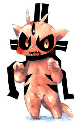 3_eyes antennae_(anatomy) anthro balls black_sclera blush fangs flaccid genitals looking_at_viewer male multi_eye navel penis red_body shota simple_background small_penis solo tail teeth white_background young young_anthro doneru t_(doneru) alien hi_res