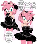 angry anthro black_clothing black_dress black_rose blush clothing dialogue dress female pink_body solo text nicolasgravelqc sega sonic_the_hedgehog_(series) amy_rose eulipotyphlan hedgehog humanoid mammal absurd_res english_text hi_res