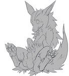 3_fingers 3_toes after_transformation animal_genitalia anus balls bodily_fluids canid canine chest_tuft claws digitigrade feet feral finger_claws fingers fully_sheathed generation_3_pokemon genitals greyscale hi_res implied_transformation inner_ear_fluff looking_at_self looking_at_sheath male mammal mightyena monochrome nintendo pawpads pokemon pokemon_(species) quadruped sheath simple_background sitting snout solo spread_legs spreading sweat toe_claws toes toshabi tuft unfinished white_background