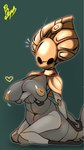 anthro areola arm_under_breasts arthropod_abdomen black_eyes blush female heart_symbol kneeling mask motion_lines mouthless nipples noseless on_ground simple_background slightly_chubby slightly_chubby_female solo bayonet_(artist) hollow_knight team_cherry godseeker_(hollow_knight) arthropod 2025 9:16 absurd_res digital_media_(artwork) hi_res signature