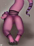 anthro anus black_body black_scales blush bodily_fluids butt claws ear_piercing female freckles fur genital_fluids genitals grey_background looking_at_viewer looking_back nude piercing presenting presenting_anus presenting_hindquarters presenting_pussy purple_body purple_fur purple_scales pussy raised_tail rear_view scales simple_background smile solo stripes tail teeth text toe_claws vaginal_fluids drenmar reylin reptile scalie snake 2015 english_text signature