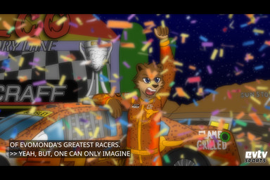 anthro award black_bars blue_eyes brown_body brown_clothing brown_fur cactus caption clothing confetti desert fake_screencap fist fur jumpsuit logo_on_clothing logo_parody male mountain night number_on_clothing orange_clothing plant race_car racetrack raised_fist raised_hand solo tan_body tan_fur text trophy scoutthecat02 bear brown_bear grizzly_bear mammal ursine 3:2 english_text hi_res letterbox