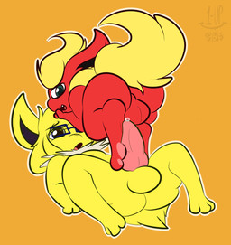3_toes anthro balls barefoot bodily_fluids butt duo erection feet foot_fetish foot_play footjob fur genital_fluids genitals male male/male open_mouth paws penile penis precum sex simple_background smile toes yellow_body yellow_fur thefablednekos nintendo pokemon jay_(thefablednekos) joltejay eeveelution flareon generation_1_pokemon jolteon pokemon_(species) 2017 absurd_res dated digital_media_(artwork) hi_res