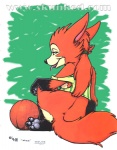 anthro ball basketball_(ball) bedroom_eyes biped clothed clothing feet female hindpaw narrowed_eyes paws seductive simple_background sitting skimpy solo tail desiree_lee trixie_(btt) canid canine fox mammal