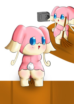 blush bodily_fluids butt camera female genitals solo sweat sweeping vulva olihai nintendo pokemon audino generation_5_pokemon humanoid pokemon_(species) absurd_res hi_res