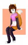 anthro armwear black_eyebrows black_nose border brown_hair clothed clothing dipstick_ears ear_markings eyebrows feet femboy fur hair heart_symbol inner_ear_fluff leggings legwear male multicolored_body multicolored_ears multicolored_fur navel orange_background orange_body orange_fur orange_inner_ear_fluff panties shirt simple_background solo toes topwear tuft underwear white_border luiwiwi_(artist) luvini meep canid canine fox mammal digital_media_(artwork) hi_res