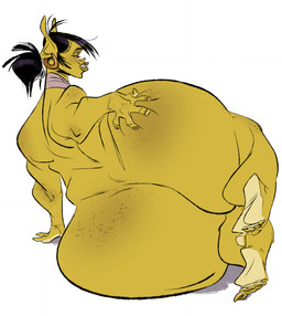 5_fingers big_butt black_hair butt butt_grab ear_piercing ear_ring female fingers freckles green_body green_skin grin hair half-closed_eyes hand_on_butt huge_butt huge_hips humanoid_pointy_ears hyper hyper_butt hyper_hips looking_at_viewer looking_back lying narrowed_eyes not_furry nude on_side overweight overweight_female overweight_humanoid piercing pigtails pointy_ears ponytail rear_view ring_piercing seductive simple_background smile solo tusks white_background wide_hips slb orchidea_(slb) humanoid orc