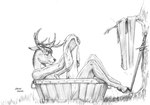 anthro basin bathing clothing grass laundry male melee_weapon nude plant shirt simple_background solo sword topwear tree tunic unguligrade_anthro weapon white_background baron_engel dungeons_and_dragons hasbro wizards_of_the_coast cedric_blackprongs deer mammal graphite_(artwork) monochrome pencil_(artwork) traditional_media_(artwork)