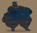 anthro areola belly big_belly big_breasts big_butt blue_areola blue_body blue_fur blue_nipples bodily_fluids breasts butt clothed clothing clothing_lift female fur heart_symbol highlights_(coloring) huge_breasts huge_butt huge_thighs lactating milk navel nipples notched_ear obese obese_anthro obese_female open_mouth overweight overweight_anthro overweight_female presenting presenting_breasts red_eyes shirt shirt_lift simple_background solo thick_calves thick_thighs topwear torn_clothing whiskers white_whiskers wide_hips robuttschei scheibutts night_in_the_woods mae_borowski domestic_cat felid feline felis mammal 2023 digital_media_(artwork) hi_res