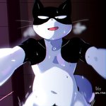 anthro black_body black_fur bodily_fluids bottom_pov breath fur looking_at_viewer male multicolored_body multicolored_fur navel nipples panting pubes sex slim solo sweat thrusting white_body white_fur km_kitune domestic_cat felid feline felis mammal 1:1