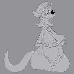 anthro belly big_belly big_breasts breasts cross cross_necklace female fingers fur genitals hair humanoid_hands jewelry mature_anthro mature_female necklace nipples nude nude_anthro nude_female overweight overweight_anthro overweight_female sagging_breasts solo tail vulva jodero canid canine canis mammal wolf hi_res