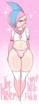 alternate_color asian_clothing blue_eyes blue_hair blush blush_lines bulge clothing east_asian_clothing femboy gradient_background hair hair_over_eye japanese_clothing japanese_school_uniform leggings legwear looking_at_viewer male navel not_furry one_eye_obstructed panties piercing pink_hair school_uniform serafuku simple_background smile solo sparkles standing text thick_thighs underwear uniform saltyxodium nintendo pokemon gallade generation_4_pokemon humanoid pokemon_(species) absurd_res english_text hi_res