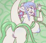 anal anal_penetration anthro anus big_breasts biped blue_body blue_eyes blue_hair blue_skin breasts coiling consentacles female genitals hair nipples open_mouth penetration pigtails pussy restrained solo standing teeth tentacles frogela_(artist) felid mammal