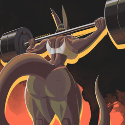anthro barbell baseball_cap big_butt black_body black_fur black_hair bodily_fluids bra butt clothed clothing exercise female fur hair hat headgear headwear hyper long_ears long_tail muscular muscular_female outline panties pantsless rear_view rim_light shoulder_blades simple_background small_waist solo sports_bra sweat sweaty_back sweaty_butt sweaty_legs sweaty_thighs tail thick_thighs underwear weightlifting weights wide_hips workout hiverdose xena_(hiverdose) unknown_species 1:1 digital_media_(artwork) hi_res