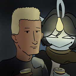 alcohol beer beverage duo glowing grey_background male relaxing simple_background siyatgan king_of_the_hill pressure_(roblox) jeff_boomhauer sebastian_solace_(pressure) anglerfish fish human humanoid mammal marine 1:1 2025 digital_drawing_(artwork) digital_media_(artwork) hi_res shaded