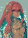 breasts featureless_breasts female front_view jewelry solo yellow_eyes bellhenge breath_of_the_wild nintendo the_legend_of_zelda mipha animal_humanoid fish fish_humanoid humanoid marine marine_humanoid zora 2019 3:4