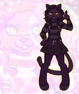 5_fingers adolescent anthro belt black_body black_ears black_fur black_hair bottomwear breasts cat_tail claws clothing female fingers fishnet_clothing fur gradient_background hair hand_on_hip high_school pattern_clothing pawpads school simple_background skirt snout solo striped_clothing stripes teeth toe_claws whiskers yellow_eyes young andiinutz jet_notpluto domestic_cat felid feline felis mammal