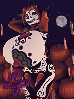 anthro big_breasts blonde_hair bodypaint bouncing_breasts breasts candy dessert face_paint female flower food fruit fur fur_markings hair half-closed_eyes holidays horn huge_breasts hyper looking_at_viewer markings moon narrowed_eyes night nipples nude open_mouth outside plant pose pumpkin rose_(flower) shaking shaking_breasts skull_face_paint sky smile solo star sugar_skull anthroanim calavera day_of_the_dead halloween annabelle_cow bovid bovine cattle mammal 2016 3:4 3d_(artwork) 3d_animation animated digital_media_(artwork)