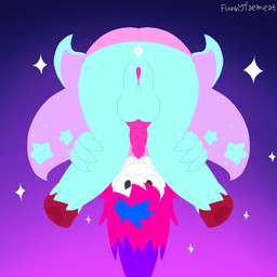 animal_genitalia animal_penis anthro anus balls blue_body blue_fur blue_hair butt canine_genitalia canine_penis clitoris clothed clothing dress flying fur genitals gradient_background hair hands_on_legs herm hooves insect_wings intersex knot long_hair looking_at_viewer maleherm multicolored_hair penis pink_hair presenting presenting_hindquarters purple_hair simple_background smile smirk solo sparkles symmetrical_drawing vulva white_body wings conditional_dnp funnyfaemeat enchantry fairy mammal 1:1 2026 digital_drawing_(artwork) digital_media_(artwork) lineless pixel_(artwork) signature