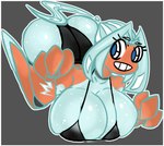 big_breasts big_butt blue_body blue_eyes blue_hair breasts butt claws cleavage clothed clothing eyelashes female grin hair not_furry orange_body smile solo teeth underwear deaddrawx nintendo pokemon energy_being generation_4_pokemon humanoid normal_rotom pokemon_(species) rotom absurd_res hi_res