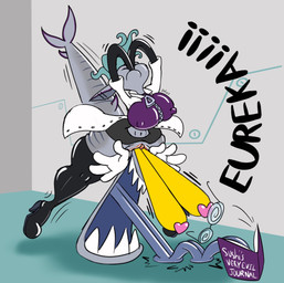 big_breasts big_butt blue_body boots breasts butt cartoon_eyes cartoon_gloves cartoon_physics clitoris clothing coat footwear genitals high_heeled_boots high_heels humanoid_genitalia humanoid_vulva lab_coat latex latex_clothing legwear onomatopoeia screaming shark_tail shoes sound_effects tail text thick_thighs thigh_boots thigh_highs toony toony_expression toony_eyes topwear vulva wildtake infinityartistix aquatic fish shark english_text hi_res