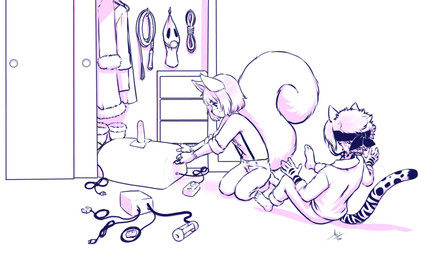 adolescent anthro duo female machine male male/female milking_machine sex_toy sybian young young_female aogami felid feline mammal rodent sciurid tree_squirrel absurd_res hi_res