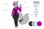 4_toes anthro biped clothing collar feet female fluffy fluffy_tail jewelry piercing simple_background smile solo standing tail text toes acethebigbadwolf artie artie_(acethebigbadwolf) canid canine canis mammal wolf 3:2 digital_media_(artwork) english_text hi_res model_sheet