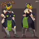 1:1 absurd_res anthro azulejo big_breasts big_butt blizzard_entertainment bottomwear breasts butt clothing female hi_res humanoid loincloth looking_at_viewer machine orisa_(overwatch) overwatch redesign robot robot_humanoid simple_background solo thick_thighs