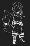 ambiguous_gender anthro armwear blush clothed clothing heart_symbol legwear neck_tuft partially_clothed pose ribbons sleeves slightly_chubby solo standing stockings tuft tad galaxy_(cutestcosmiccat) cosmic_being domestic_cat felid feline felis mammal 2018 absurd_res hi_res monochrome pinup