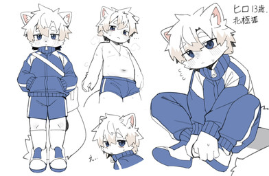 4_fingers anthro athletic_wear belly blue_bottomwear blue_clothing blue_eyes blue_jacket blue_shorts blue_topwear blush blush_lines bodily_fluids bottomwear claws clothed clothing eye_bags eyebrow_through_hair eyebrows finger_claws fingers footwear fur hair hand_in_pocket inner_ear_fluff jacket jewelry kemono knee_highs knee_socks legwear looking_at_viewer male mouth_closed multiple_poses navel necklace nipples pink_inner_ear pockets pose satchel shoes shorts simple_background sitting sneakers socks solo standing steam sweat sweatdrop swimming_trunks swimwear tail text topless topwear tracksuit translucent translucent_hair tuft white_background white_body white_clothing white_footwear white_fur white_hair white_inner_ear_fluff white_socks young young_anthro young_male zipper eisuke_art domestic_cat felid feline felis mammal 2025 digital_media_(artwork) hi_res japanese_text multiple_scenes restricted_palette